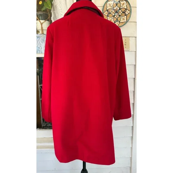 Vintage 80's Veloura Fleece Red Womens Jackect Coat With Scarf Sz 12 - Picture 12 of 14